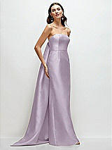 Front View Thumbnail - Lilac Haze Strapless Satin Column Dress with Removeable Watteau Train