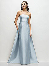 Side View Thumbnail - Mist Strapless Satin Column Dress with Removeable Watteau Train