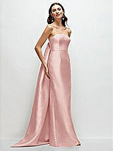 Front View Thumbnail - Rose Strapless Satin Column Dress with Removeable Watteau Train