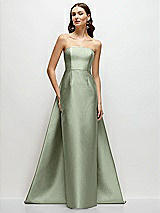 Side View Thumbnail - Sage Strapless Satin Column Dress with Removeable Watteau Train