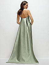 Rear View Thumbnail - Sage Strapless Satin Column Dress with Removeable Watteau Train