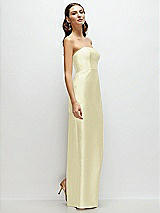 Side View Thumbnail - Butter Yellow Strapless Satin Column Dress with Back Slit