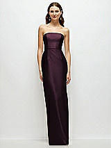 Front View Thumbnail - Deep Plum Strapless Satin Column Dress with Back Slit
