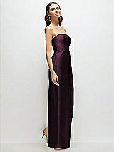 Side View Thumbnail - Deep Plum Strapless Satin Column Dress with Back Slit