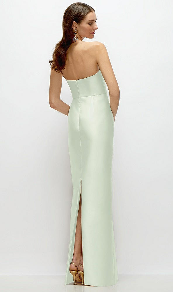 Back View - Mint Green Strapless Satin Column Dress with Back Slit