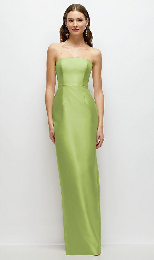 Front View - Mojito Strapless Satin Column Dress with Back Slit