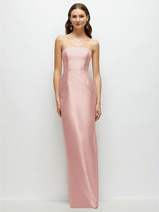 Strapless Satin Column Dress with Back Slit