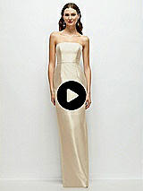 Video 1 Thumbnail - Olive Green Strapless Satin Column Dress with Back Slit