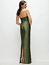 Rear View Thumbnail - Olive Green Strapless Satin Column Dress with Back Slit