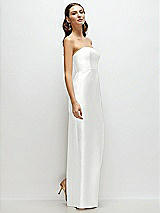 Side View Thumbnail - White Strapless Satin Column Dress with Back Slit