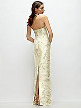 Rear View Thumbnail - Butter Yellow Floral Strapless Floral Satin Column Dress with Back Slit