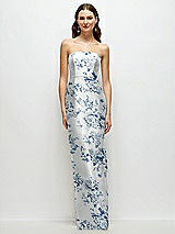 Front View Thumbnail - Cottage Rose Larkspur Strapless Floral Satin Column Dress with Back Slit