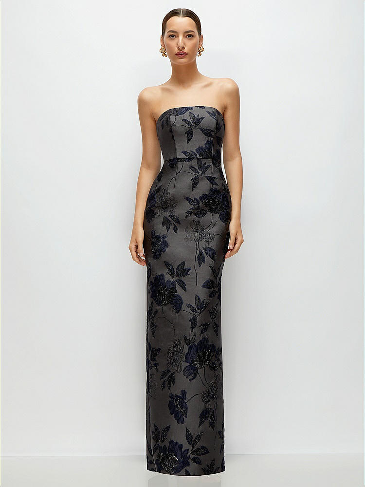 Noir Midnight Navy Bow One-shoulder Floral Metallic Jacquard Maxi