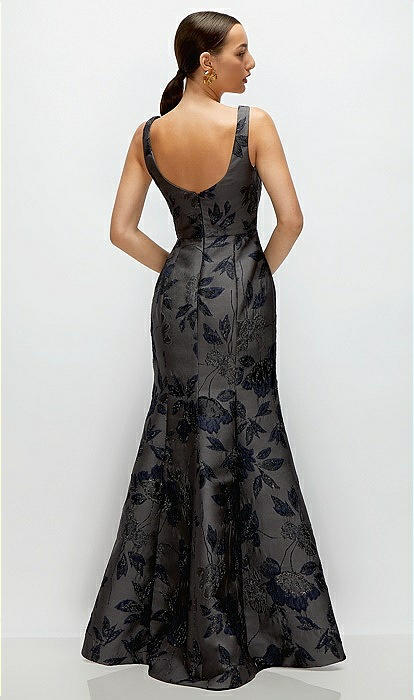 Noir Midnight Navy Floral Metallic Jacquard Square Neck Maxi