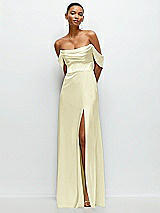 Front View Thumbnail - Butter Yellow A-Line Satin Maxi Dress with Convertible Off-the-Shoulder or Strapless Looks