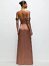 Rear View Thumbnail - Cognac A-Line Satin Maxi Dress with Convertible Off-the-Shoulder or Strapless Looks 