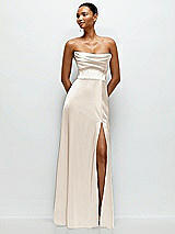 Alt View 1 Thumbnail - Oat A-Line Satin Maxi Dress with Convertible Off-the-Shoulder or Strapless Looks