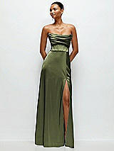 Alt View 1 Thumbnail - Olive Green A-Line Satin Maxi Dress with Convertible Off-the-Shoulder or Strapless Looks