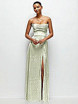 Alt View 2 Thumbnail - Vintage Primrose Celadon Floral A-Line Satin Maxi Dress with Convertible Off-the-Shoulder or Strapless Looks