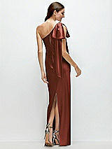 Rear View Thumbnail - Auburn Moon One-Shoulder Bias-Cut Satin Maxi Dress with Cascading Shoulder Bow