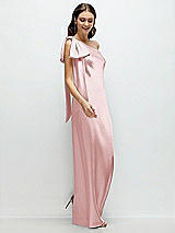 Side View Thumbnail - Ballet Pink One-Shoulder Bias-Cut Satin Maxi Dress with Cascading Shoulder Bow