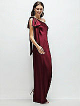 Side View Thumbnail - Cabernet One-Shoulder Bias-Cut Satin Maxi Dress with Cascading Shoulder Bow