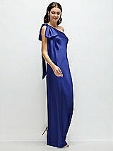 Side View Thumbnail - Cobalt Blue One-Shoulder Bias-Cut Satin Maxi Dress with Cascading Shoulder Bow