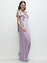 Side View Thumbnail - Lilac Haze One-Shoulder Bias-Cut Satin Maxi Dress with Cascading Shoulder Bow