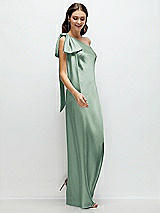 Side View Thumbnail - Seagrass One-Shoulder Bias-Cut Satin Maxi Dress with Cascading Shoulder Bow