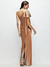 Rear View Thumbnail - Toffee One-Shoulder Bias-Cut Satin Maxi Dress with Cascading Shoulder Bow