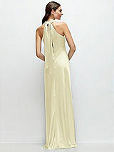 Alt View 1 Thumbnail - Butter Yellow Pleated Halter Bias Satin Maxi Dress with Self-Tie Bow Back
