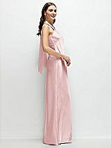 Side View Thumbnail - Ballet Pink Pleated Halter Bias Satin Maxi Dress with Self-Tie Bow Back