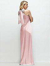Rear View Thumbnail - Ballet Pink Stand Collar Bias Satin Maxi Dress with Self-Tie Bow Back
