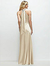 Alt View 1 Thumbnail - Champagne Stand Collar Bias Satin Maxi Dress with Self-Tie Bow Back