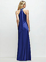 Alt View 1 Thumbnail - Cobalt Blue Stand Collar Bias Satin Maxi Dress with Self-Tie Bow Back