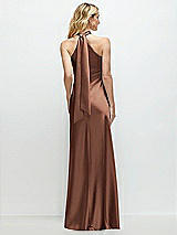 Alt View 1 Thumbnail - Cognac Stand Collar Bias Satin Maxi Dress with Self-Tie Bow Back