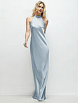 Front View Thumbnail - Mist Stand Collar Bias Satin Maxi Dress with Self-Tie Bow Back