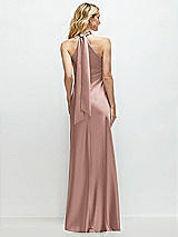 Alt View 1 Thumbnail - Neu Nude Stand Collar Bias Satin Maxi Dress with Self-Tie Bow Back