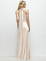 Alt View 1 Thumbnail - Oat Stand Collar Bias Satin Maxi Dress with Self-Tie Bow Back