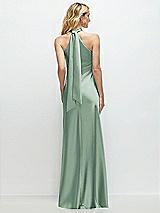 Alt View 1 Thumbnail - Seagrass Stand Collar Bias Satin Maxi Dress with Self-Tie Bow Back