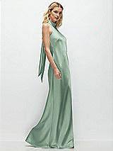 Side View Thumbnail - Seagrass Stand Collar Bias Satin Maxi Dress with Self-Tie Bow Back
