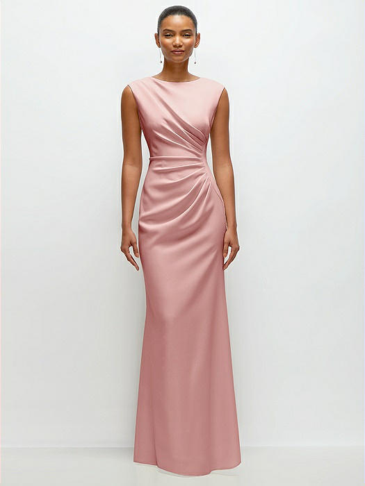 Sleeveless Cap Shoulder Crepe Maxi Dress with Trumpet Skirt