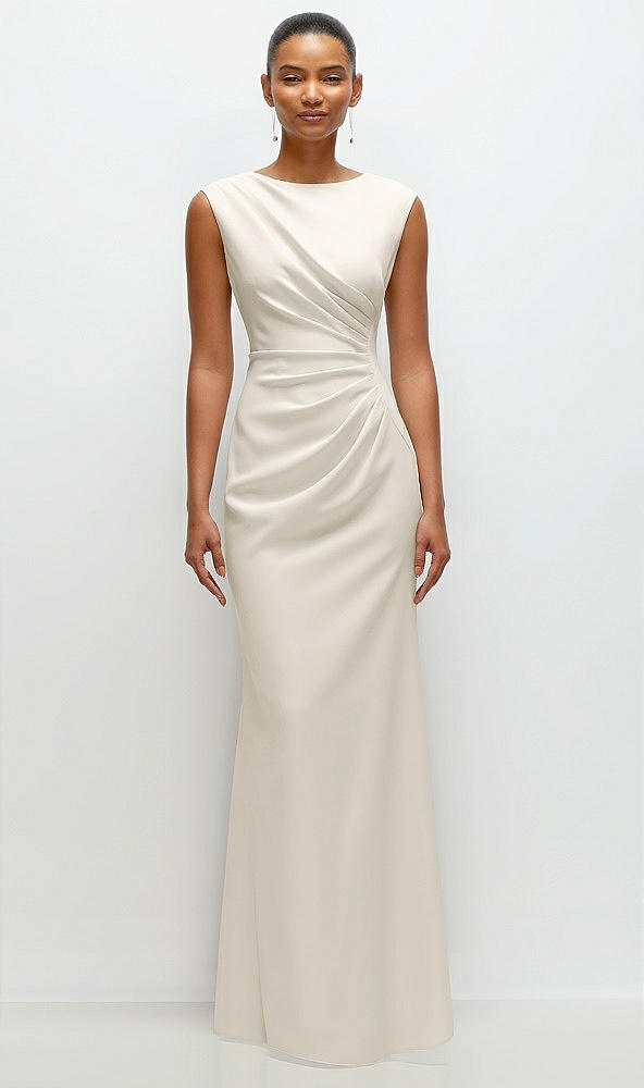 Front View - Ivory Sleeveless Cap Shoulder Crepe Maxi Dress with Trumpet Skirt