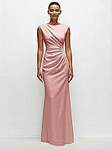 Front View Thumbnail - Rose Sleeveless Cap Shoulder Crepe Maxi Dress with Trumpet Skirt