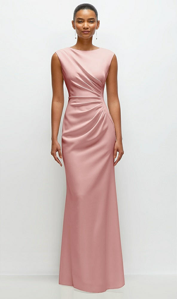 Front View - Rose Sleeveless Cap Shoulder Crepe Maxi Dress with Trumpet Skirt