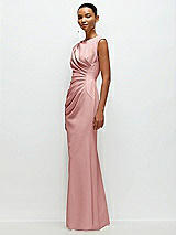 Side View Thumbnail - Rose Sleeveless Cap Shoulder Crepe Maxi Dress with Trumpet Skirt