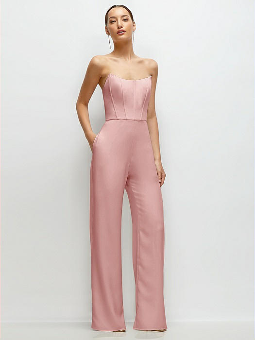 Strapless Cat-Eye Corset Crepe Wedding Jumpsuit