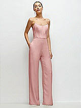 Front View Thumbnail - Rose Strapless Cat-Eye Corset Crepe Wedding Jumpsuit