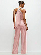 Alt View 1 Thumbnail - Rose Pleated Halter Blouson Crepe Wedding Jumpsuit with Self-Tie Bow Back