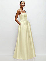 Side View Thumbnail - Butter Yellow Scoop Neck Drop Basque Skirt Satin Maxi Dress with Pockets
